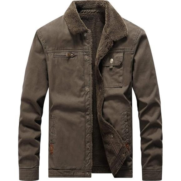 Classic Winter Jacket Coat Fleece Lined Windproof Outerwear For Men